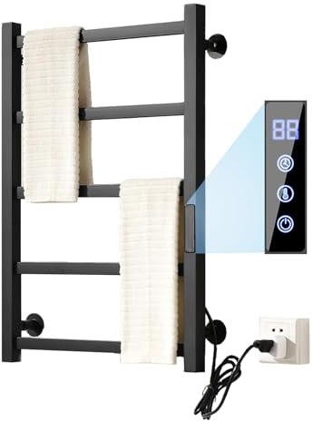 iAnomla Scaldasalviette elettrico nero 700 x 500 mm con touch screen LED, scalda asciugamani a tempo e temperatura regolabile