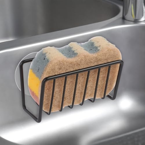 Bomiclss Sponge Holder for Kitchen Sink with 2 Suction Cups, Kitchen Sink Caddy for Sponge Brush Dishcloth (Black)