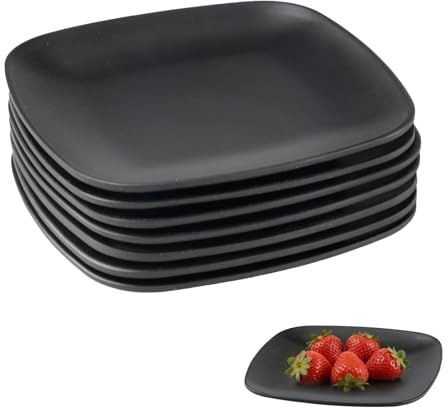 WakiHong Juego de 8 platos llanos, color negro,14×14 cm, juego de platos para tartas, vajilla para desayuno, almuerzo, café y cena, pasteles, pan, ensalada, aperitivos