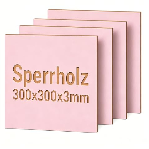 Creatorally 4 Stück Farbiges Sperrholz, 3mm & 30x30cm aus Lindenholz-Kern, Beidseitig Lackiert für Laser-Gravur & Schnitt - Ideal für Modellbau & DIY (Rosa)