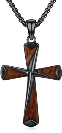 REDSUN Holzkreuz Kette S925er Sterling Silber Großes Kreuz Anhänger Ebenholz Schutzamulett Halskette Schmuck für Männer Herren Frauen 22+2'' Edelstahlkette