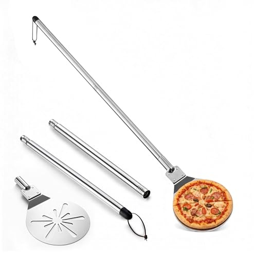 HaWare Pizza Turning Peel, 7 Inch Stainless Steel Pizza Peel | Round Perforated Pizza Paddle Spatula with Long Detachable Handle, Heat-Resistant, for Oven Grill Baking Bread Pie, Oven Safe