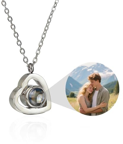 AnJeey Personalisiertes Foto-Halsband 925 Sterling Silber – Projektions-Herzanhänger mit Bild, Erinnerungsgeschenk für Mama Freundin Ehefrau zu Geburtstag Valentinstag