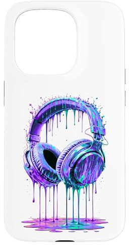 Casque DJ Gamer Musique Coloré Peinture Drip Art Coque pour iPhone 15 Pro