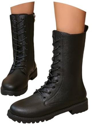 Genérico Botines Mujer Vestir con Cordones Plataforma Botas Punta Redonda Elegantes Zapatos Cómodas Ligeros Caminar Bota Casual Antideslizantes Botin para Otoño Invierno Trabajo Paseo y Uso Diario