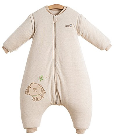 Chilsuessy Baby Winter Schlafsack Langarm 3.5 Tog Bio Baumwolle Kinder Schlafsack Schlafanzug mit abnehmbar Langarm, Beige, M/Koerpergroesse 85-100cm