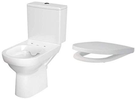 Keramik Stand- WC Toilette Komplett -Design- Set mit Spülkasten WC- Sitz aus Duroplast mit Absenkautomatik SoftClose-Funktion für waagerechten Abgang Wasseranschluss Spülrandlos City