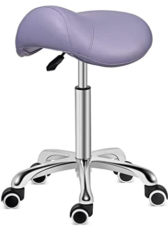 Kaleurrier Saddle Stool Rolling Swivel Height Adjustable with Wheels,Heavy Duty Saddle Chair,Ergonomic Stool Chair for Hair Salon Lab Clinic Dental Massage Home Office Kitchen (Purple, Without Back)