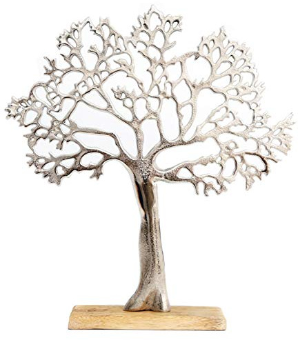 Carousel Home and Gifts Silver Metal Tree Decorative Ornament On Wooden Base - Large