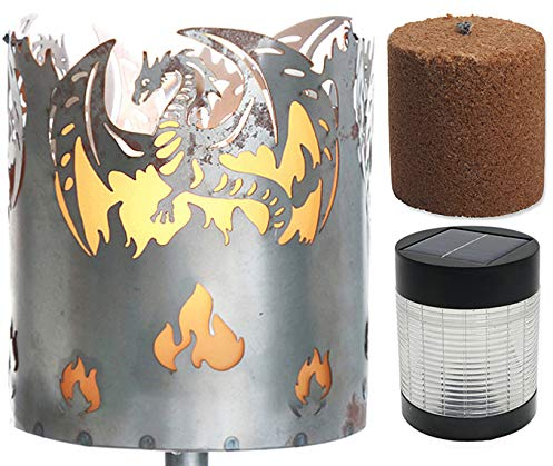 Novaliv Gartenfackel Drache Feuerschale Metall mit Stiel Brennmittel Solarlampe LED