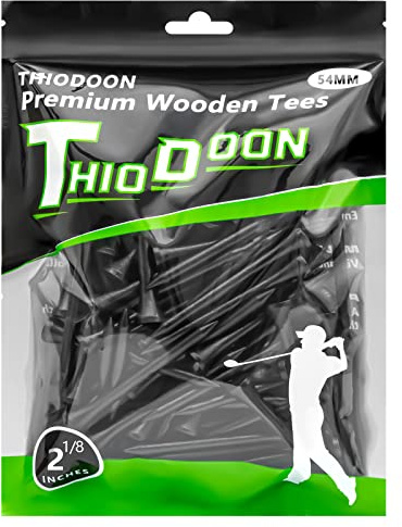 THIODOON Golf-Tees,54mm weniger Reibung, Holz-Tees, Training für Golfspieler, professionelle Golf-Tees aus Naturholz, 100 Stück Schwarz