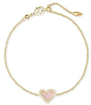 Kendra Scott Ari Heart Crystal Delicate Bracelet in 14k Gold-Plated Brass, Rose Quartz, Fashion Jewelry for Women