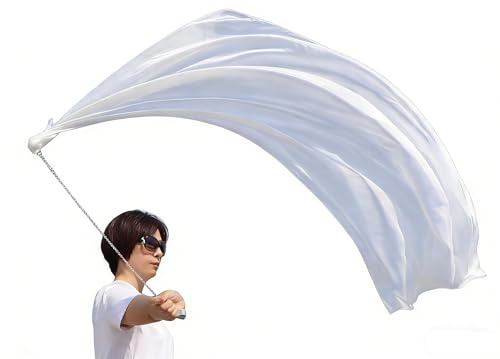 Winged Sirenny Handfärgade Siden Dansslöjor Poi-Bollar 135x60 cm för Magdans Flow Arts, Jongleringsslöja med Stålvajer och Tygväska (vit)
