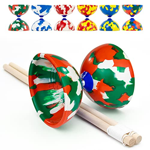 Juggle Dream Jester Diábolo Set para Malabares - Diábolo con Eje Fijo con Palos de Madera y Vídeo de Aprendizaje en Línea (Verde/Blanco/Rojo)