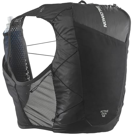 Salomon Active Skin 12 Unisex Running Vest Hiking Trail With Flasks Included, 12L, Easy Hydration, Precision Fit, and Optimized Storage