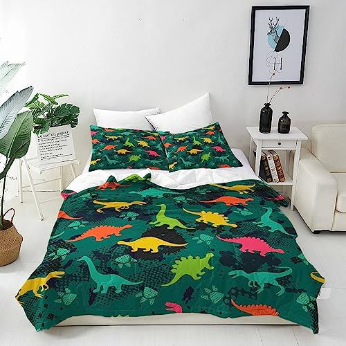 ANHOPE Dinosaur Duvet Cover Set Soft Lightweight Microfibre 3 Piece Bedding Set with 2 Pillowcase Abstract Colorful Animal Dino Print Pattern Kids Boys Girls Quilt Cover with Zipper Closure King