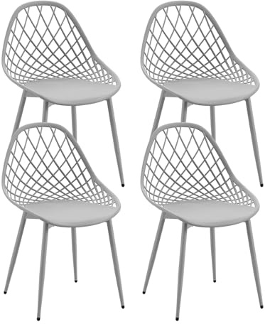 buybyroom Esszimmerstuhl 4er Set, Küchenstuhl Essstühle Kunststoffstuhl Wohnzimmerstuhl mit Stuhlbeine Metall, Set bis 120kg, Grau