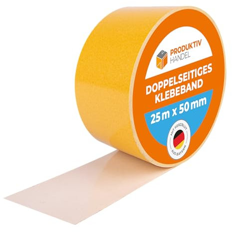Produktiv Handel Doppelseitiges Klebeband 1 Rolle | starkes Teppich Klebeband 25m x 50mm | zum Verlegen von Teppich & PVC-Belag | doppelseitig klebendes Verlegeband