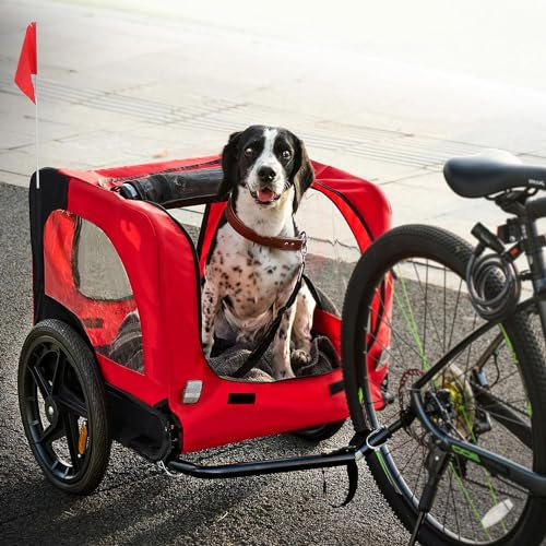 sogesfurniture Hundeanhänger für das Fahrrad, Hundebuggy Fahrradanhänger klappbar, mit Kupplung, Fahne, Reflektor, 600D Oxford Canvas, Hunde Fahrradanhänger für Hunde bis 20kg