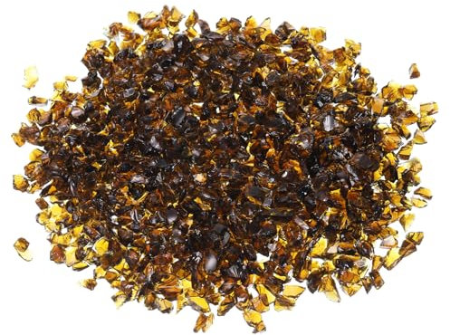 QUARKZMAN 1 Livre Feu Verre Pierre, 3-6 mm Élevé Lustre Réfléchissant Foyer Fosse Verre Roches pour Cheminée Feu Fosse Table Maison Jardin Décoration, Vase Remplisseuse, Brun