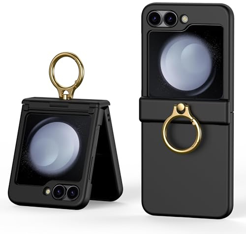 Asuwish Phone Case for Samsung Galaxy Z Flip 6 5G 2024 Cover and 360 Ring Holder Stand Kickstand Slim Hybrid Silicone Cell Accessories Dual Layer Protective ZFlip6 Z6 G Flip6 6Z Women Men Black