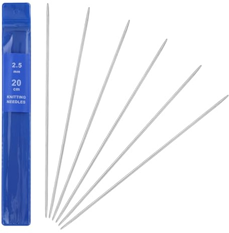 6 Stück Nadelspiel 2.5 mm Edelstahl Stricknadeln Set Sockennadeln für Mützen Socken Handschuhe Hüte Schals Haustier Pullover Doppelspitzen Knitting Needles,Anfänger,Glatt,Robust und Langlebig