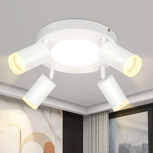 cupgow LED Deckenlampe Deckenstrahler 4 Flammig - Deckenleuchte Weiß 3000k Deckenspot GU10 Schlafzimmerlampe Rund Küchenlampe 20W Schwenkbar für Wohnzimmer Flur