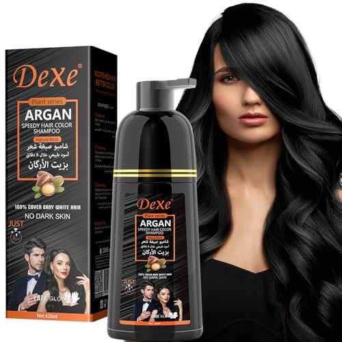 Shampoo istantaneo per capelli neri 420ml - Shampoo tintura semipermanente per capelli neri per naturali, dura 30 giorni, formula ad azione rapida per uomini e donne (Natural Black)