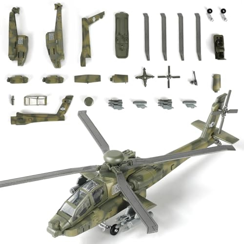 SEBUNAS 1:72 AH-64 Apache Helikopter Spielzeug Militär Schnellbausatz | 25 Teile, kein Kleben, kein Bemalen, Steckmodell, Tischdeko, Geschenk Jungen Männer, Sammlermodell, für Erwachsene