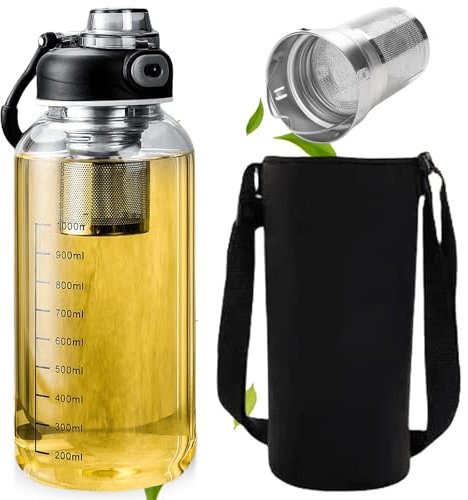 1.5L Borraccia In Vetro Borosilicato Con Filtro, Bottiglia Vetro Con Colino, Bottiglia Da Tè Con Colino, Riutilizzabile, A Prova Di Perdite Per Foglie Sfuse, Acqua Infusa Alla Frutta, Caffè Freddo