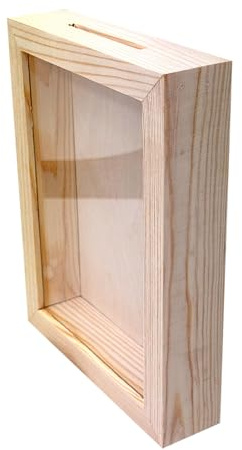 Wooden World - Salvadanaio Cornice 2-in-1 - con Fronte Trasparente e Spazio per Foto