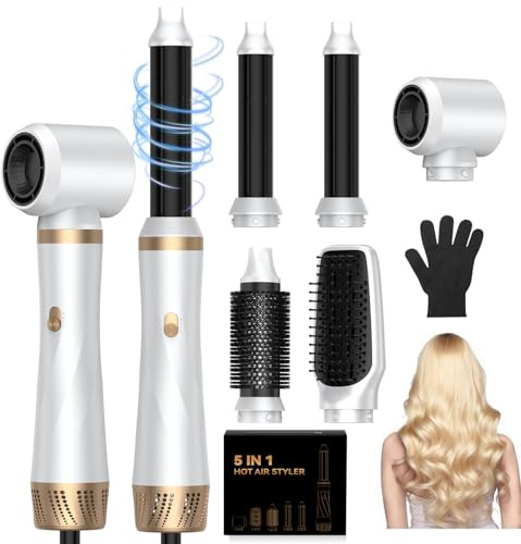 UMIGA Spazzola Soffiante Professionale 5 in 1, Airstyler 1000W per Capelli, Asciugatura Rapida con 3 Livelli Calore, Creare Ricci, Volume e Liscio Senza Danneggiare, Set Completo con Accessori