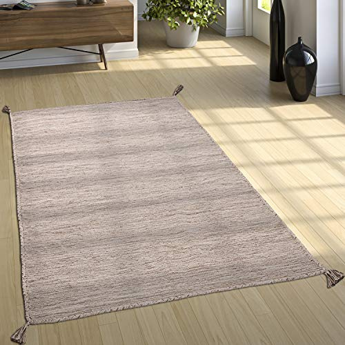 Paco Home Designer Teppich Webteppich Kelim Handgewebt 100% Baumwolle Modern Meliert Beige, Grösse:120x170 cm
