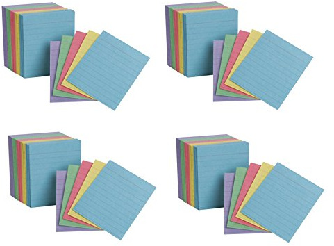 Oxford Mini Index Cards, 3 x 2.5, Ruled, Assorted Colors, 200 Per Pack, Pack Of 4, 800 Cards Total (10010EE)