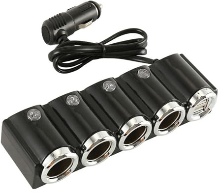 Wallfire Car Charger, 120W Cigarette Lighter Adapter, 4-Way Cigarette Lighter USB Splitter Socket Extension with Dual USB 12V-24V Plug Power Charger