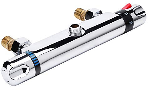 Mitigeur Thermostatique Douche, Anti-BrûLure Avec Bouton De Sécurité 38 ℃ Thermostatique Douche en Laiton, Chromé, Raccord Fileté 1/2, Montage Mural