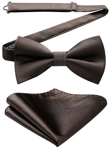 HISDERN Noeud Papillon pour Homme Couleur unie Réglable formel smoking Noeud papillon Carré de poche Ensemble (marron) - Taille Unique