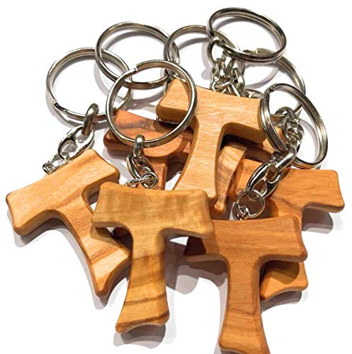 IL SOLE Schlüsselanhänger Tau aus Olivenholz, Kreuz des Heiligen Franziskus Assisi 20 Stück 3 cm