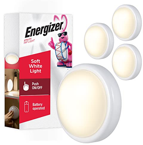 Energizer Battery Operated Lights LED Tap Light Under Cabinet Lighting for Kitchen Closet Pantry Garage, AA Batteries Required, Nightlight for Bedroom, 4 Pack, 48958