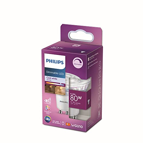 PHILIPS LED Faretto Equivalente a 80W, Attacco GU10, Luce Bianca Fredda, Dimmerabile