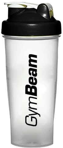 GymBeam Shaker Trasparente-Black, Shaker da Palestra 700ml, Borraccia per Proteine, Shaker per Integratori Alimentari in Polvere, con Spirale Metallica, Senza BPA e DEHP, Plastica Atossica