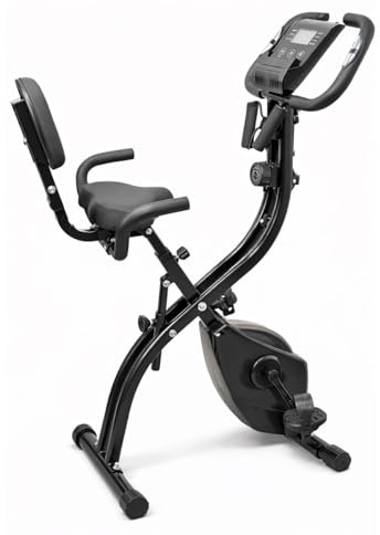 ECOVELO Vélo d'appartement pliable X-Bike Ergomètre siège Max 120 kg | Cardiofréquencementro Support de téléphone portable bandes d'exercice noir