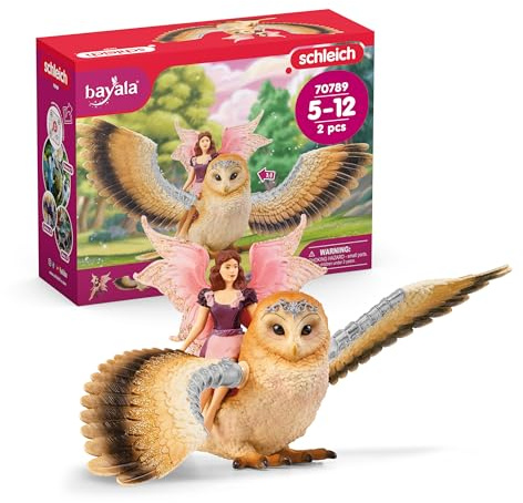 Schleich BAYALA | Elfe auf Glitzer-Eule 70789 | ab 5 Jahre | 4 Teile | Eule mit beweglichen Flügeln und Magnet | tolles Geschenk für Mädchen und Jungen | schöne Sammelfiguren