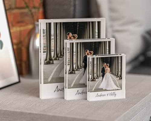 Active Window Films Personalised photo block, printed polaroid style, glass-like plaque, custom message/name, free-standing acrylic photo gift (Small (100mm x 115mm))