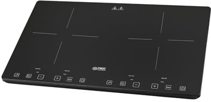 TZS First Austria – Induktionsdoppelkochplatte 3400W – Ultraschlankes Slim-Design & Kristallglas – Digitales Kochfeld mit Touch-Sensor, 10 Stufen & Timer – Ø 260 mm – Ideal für Camping, Garten & Büro