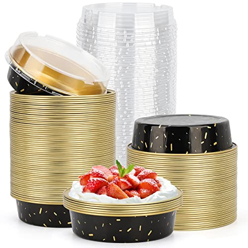 Beasea Mini moldes de aluminio para tartas con tapas, paquete de 100 unidades, 10 cm, 227 g, moldes pequeños redondos de papel de aluminio para tartas, tazas para cupcakes, muffins, pastel de queso