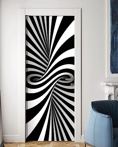 FLFK 3D Door Mural - Peel and Stick, Removable Self-Adhesive Black & White Modern Door Wallpaper for Home Decor, 30.3W x 78.7L, Set of 2 Sheets