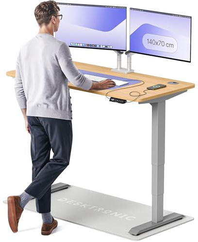 Desktronic HomePro Höhenverstellbarer Schreibtisch 140 × 70 cm – Elektrischer Schreibtisch Mit Zwei Elektrischen Motoren, Touchscreen-Steuerung und Integrierten USB-A- und USB-C-Ladeanschlüssen