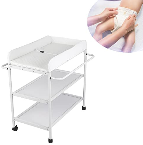 SHISHI Tables à langer sur Pieds Portable et Pliable, Table a langer avec Espace de Rangement, Protégeant Colonne Lombaire (Blanc B1, 84×48×90 cm)