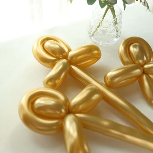 Tableclothsfactory 50 Pack | Metallic Gold Long Twisting Modeling Latex Balloons, Animal Magic Party Balloons